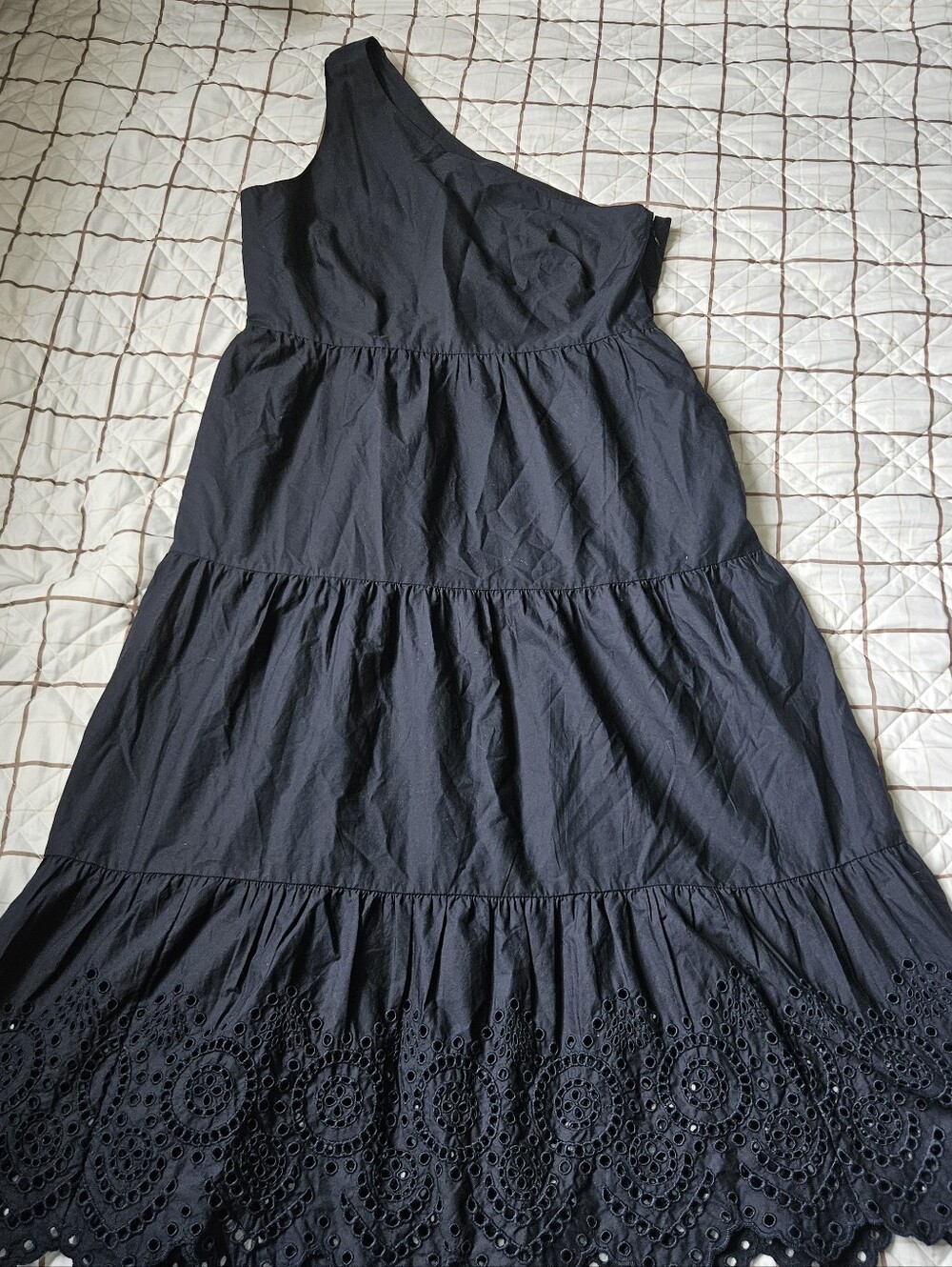 GAP Black One-Shoulder Tiered Midi Dress L (TALL)